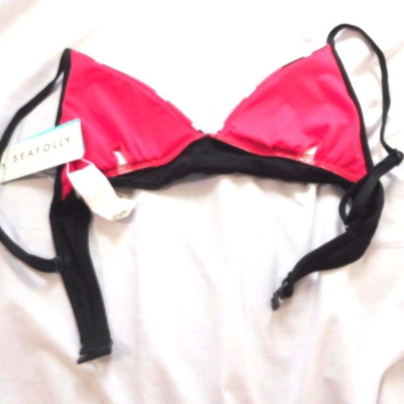 SEAFOLLY Women New White Red Black Stripes NWT US Size 4 Bikini TOP Swimwear - Picture 8 of 8